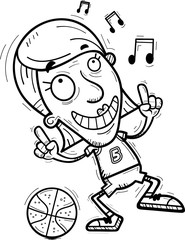 Cartoon Senior Basketball Player Dancing