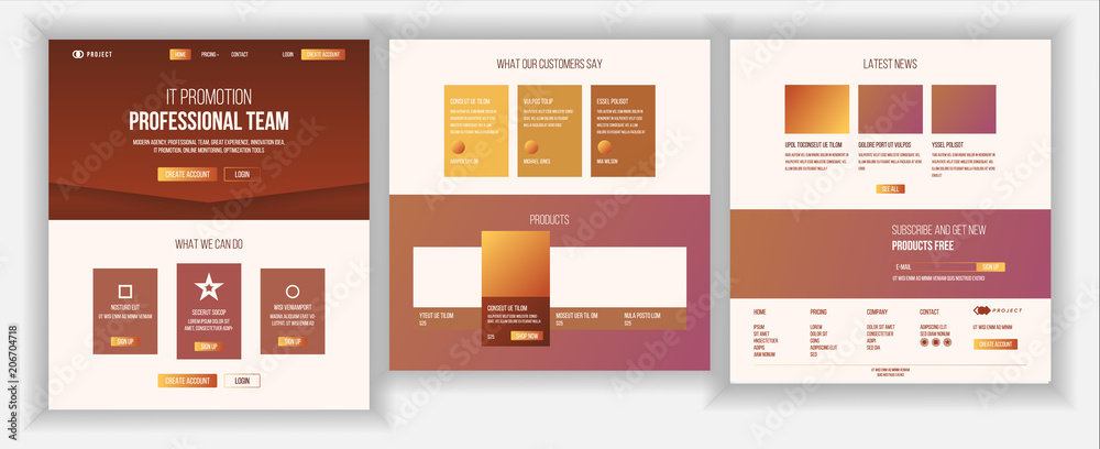 Wall mural website page vector. business agency. web page. landing design template. network connection. digital