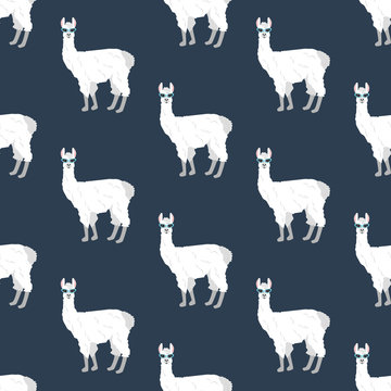 Llama In Cateye Glasses Seamless Pattern