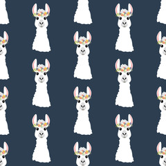 Llama in wreath seamless pattern