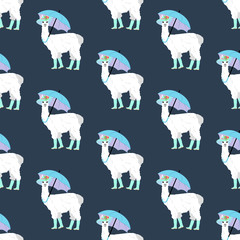 Llama under umbrella seamless pattern