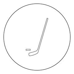 Hockey sticks and puck  icon black color in circle