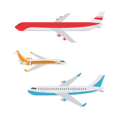 Vector set of airplanes on white background.