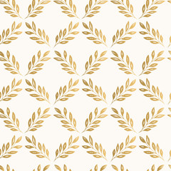 Golden elegant pattern with leaves. Vintage decorative paper.