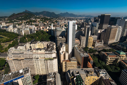View of Rio de Janeiro Downtown Buildings, and Mountains in the Horizon