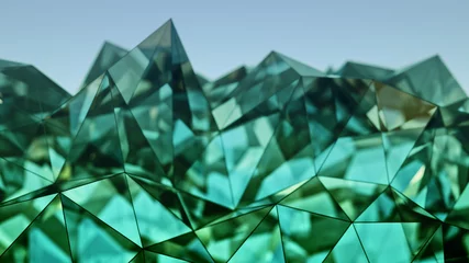 Poster Polygonal green glass shape 3D rendering with DOF © gonin