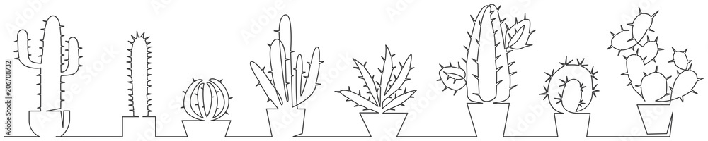 Sticker cactus one line set