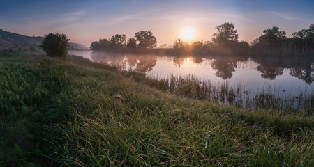 Morning with fog over river