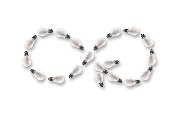 LED bulbs, arrow infinity symbol, ECO circular economy, 3D illustration