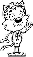 Cartoon Female Bobcat Scout Waving