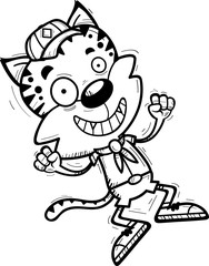 Cartoon Male Bobcat Scout Jumping