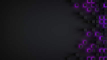 Glowing purple cubes on edge abstract 3D render