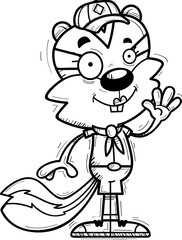 Cartoon Female Chipmunk Scout Waving
