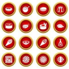 Japan food icons set. Simple illustration of 16 japan food vector icons for web