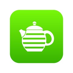 Striped teapot icon digital green for any design isolated on white vector illustration