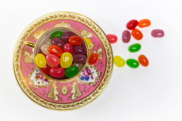 Colorful Jelly Beans in a Vintage Tea Cup