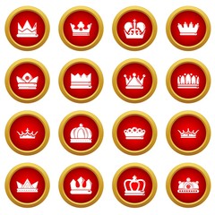 Crown gold icons set. Simple illustration of 16 crown gold vector icons for web