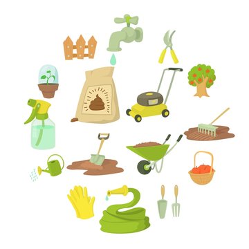 Gardener tools set. Cartoon illustration of 16 gardener tools vector icons for web