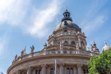 Close up view of Saint Stephen's Basilica in Budapest, Hungary. Back side of St.Stephen building.