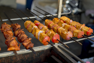 Cheese kebabs on steaks