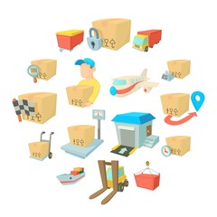 Cargo logistics icons set. Cartoon illustration of 16 cargo logistics vector icons for web