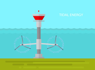 Vector illustration.Tidal power station. Alternative energy.