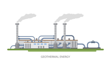 Vector flat illustration of geothermal energy factory.