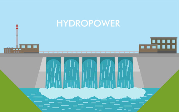 Vector hydropower dam.