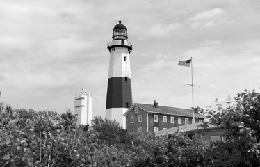 Coastal scene with Montauk Lighthouse on Atlantic Ocean, Long Island, New York © nyker