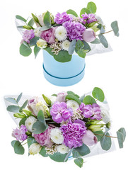 Fresh, lush bouquet of colorful flowers, isolated on white background