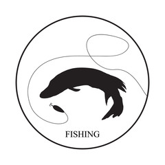 Vector icon with a silhouette of a pike.