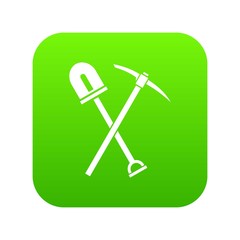 Shovel and pickaxe icon digital green for any design isolated on white vector illustration