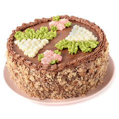 Homemade Kiev cake isolated on white. The known ukrainian bakery products . Close-up view, selective focus.