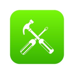 Hammer and screwdriver icon digital green for any design isolated on white vector illustration