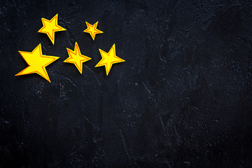 Stars frame. Drawn stars on black background top view space for text