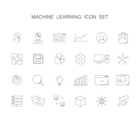 Line icons set. Machine learning pack. Vector illustration