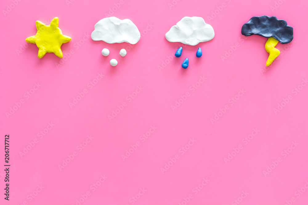 Canvas Prints weather forecast concept. modern weather icons set on pink background top view copy space