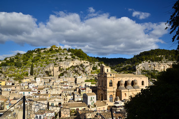 Obraz premium Panoramic view of Scicli, Sicily, one of the symbolic cities of Italian baroque, along with other 7 Val di Noto‘s villages