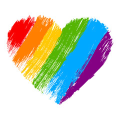 Grunge heart in rainbow color. LGBT pride symbol.