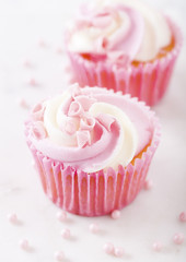Cupcake muffin with raspberry cream dessert