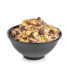 Breakfast Muesli isolated on white.