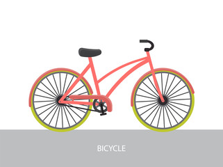 Vector flat illustration of pink  bicycle.