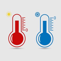 Hot and cold thermometer vector icon - obrazy, fototapety, plakaty