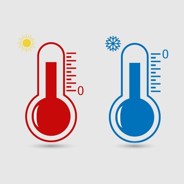 Hot and cold thermometer vector icon
