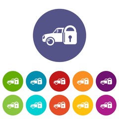 Insurance car icons color set vector for any web design on white background