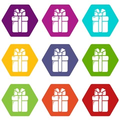 Gift box icons 9 set coloful isolated on white for web