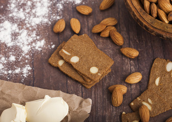 Homemade almond biscuit cookies with raw almonds