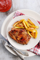 pork steak on dice with potatoes