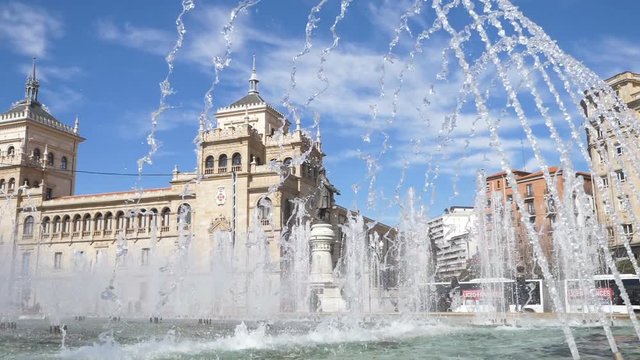 Plaza Zorrilla Academia de Caballer&iacute;a,Valladolid, Spain- Fountain pouring water