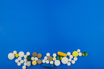 Free space for text Pills vitamins and tablets. Medical and Healthcare concept